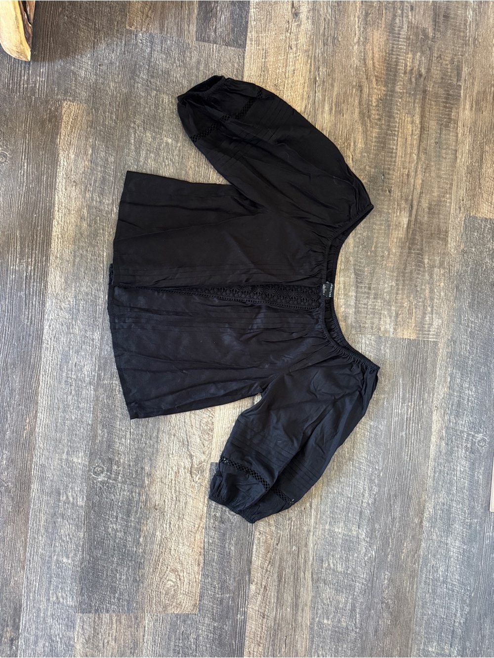 Sanctuary Black Lace-Panel Peasant Top